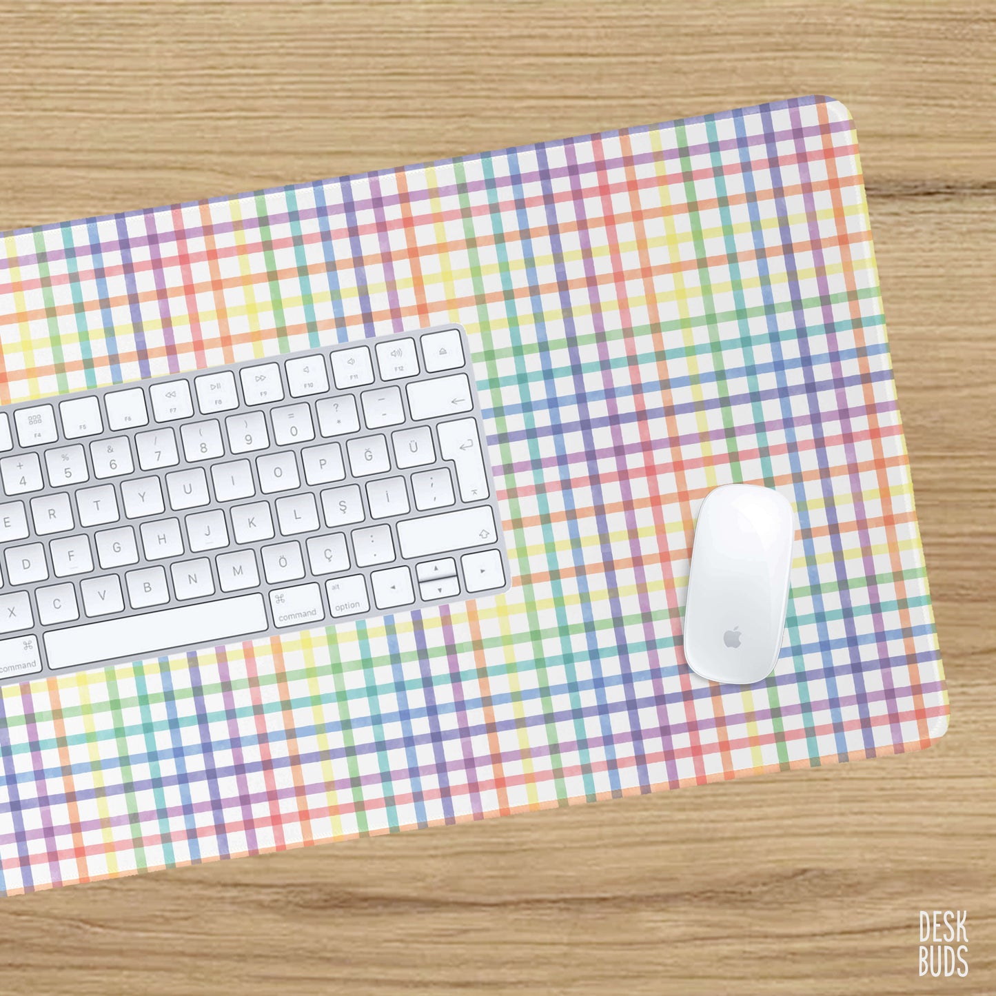 Rainbow check large desk mouse pad - 80x30cm