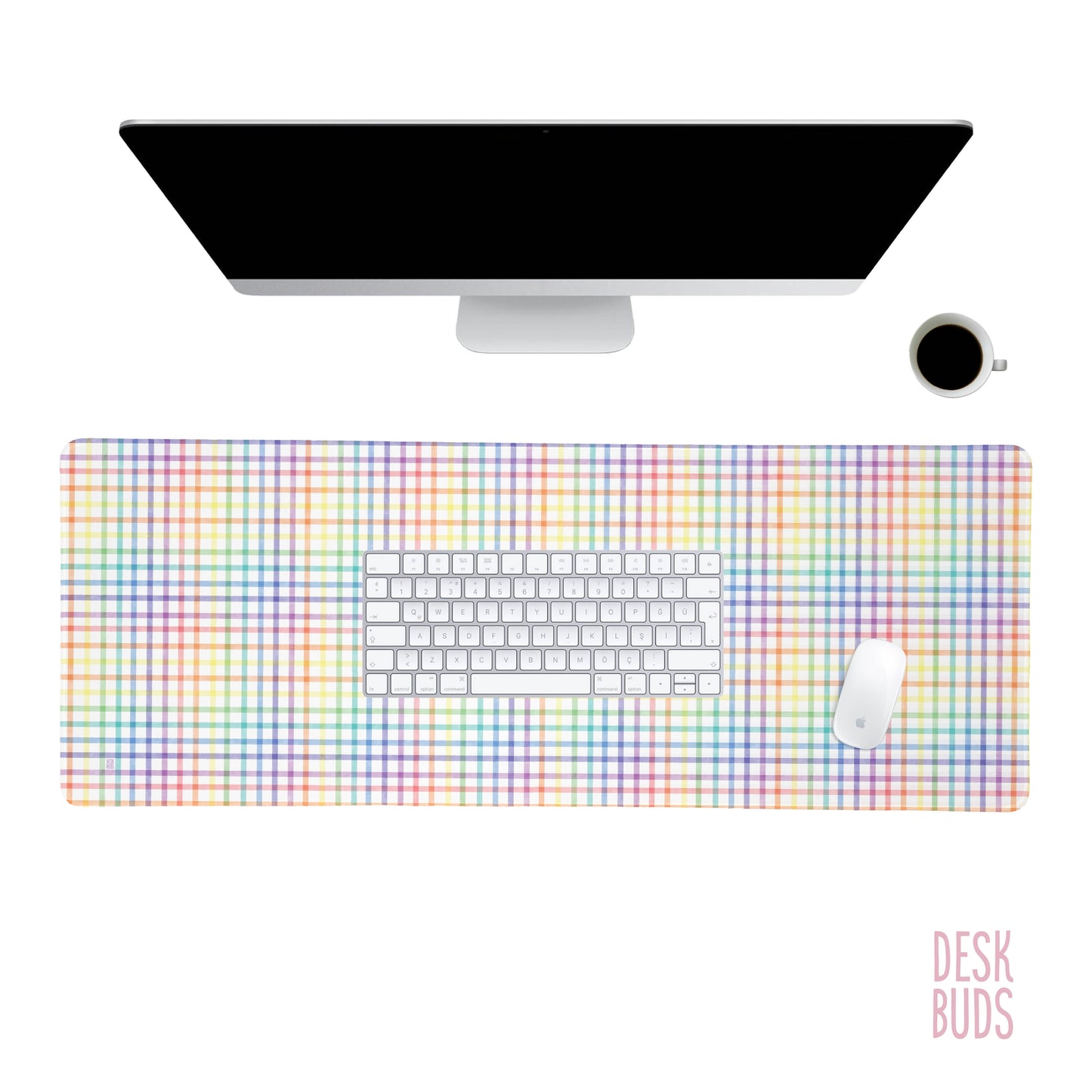 Rainbow check large desk mouse pad - 80x30cm