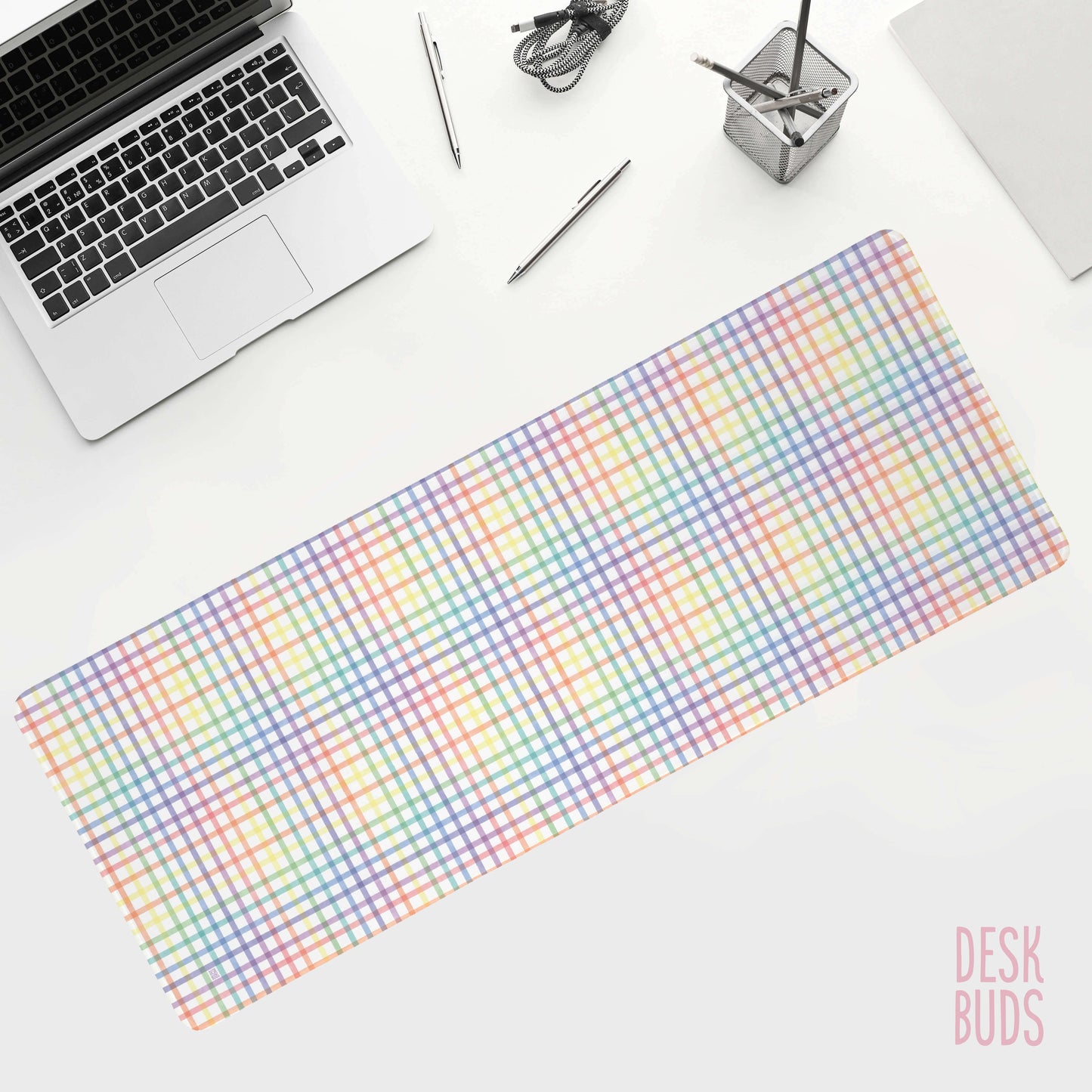 Rainbow check large desk mouse pad - 80x30cm