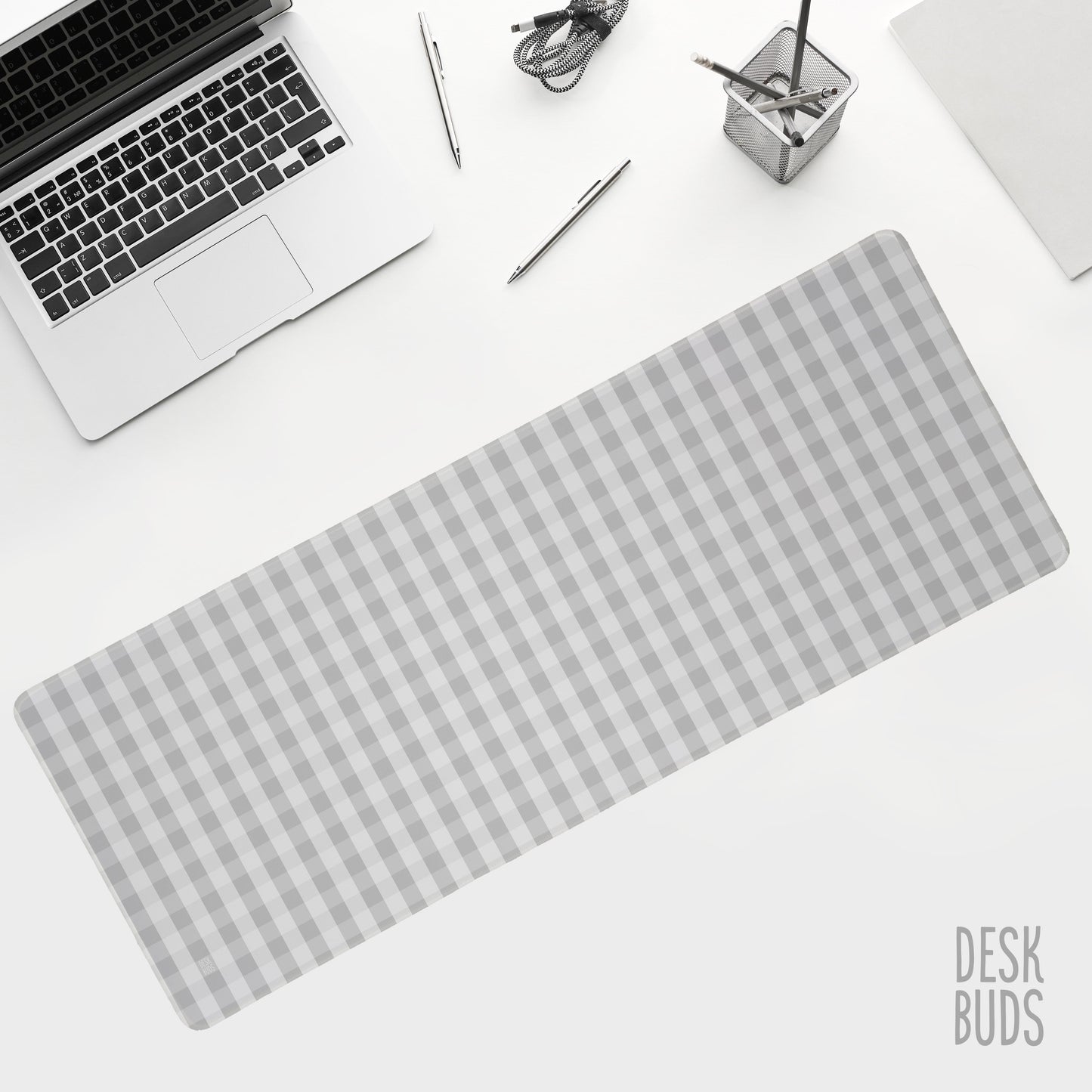 Grey gingham large desk mouse pad - 80x30cm