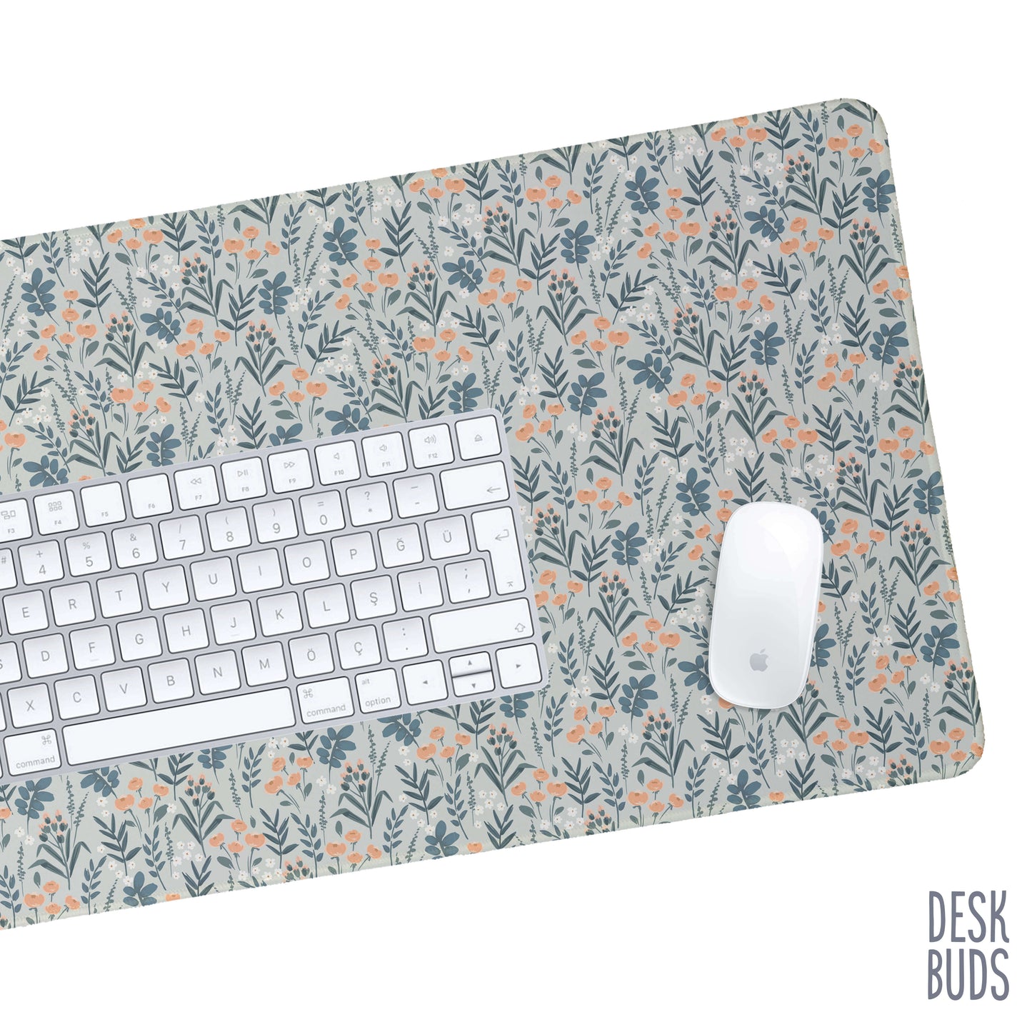 Light grey floral extra large desk mat 80cm x 30cm