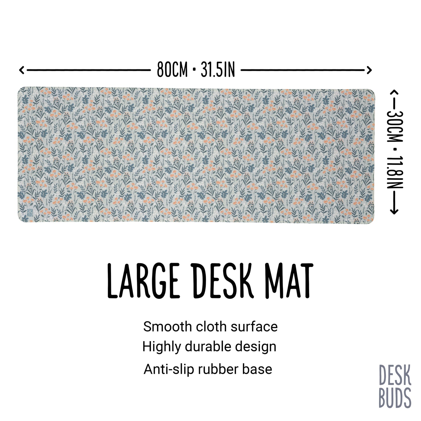Light grey floral extra large desk mat 80cm x 30cm