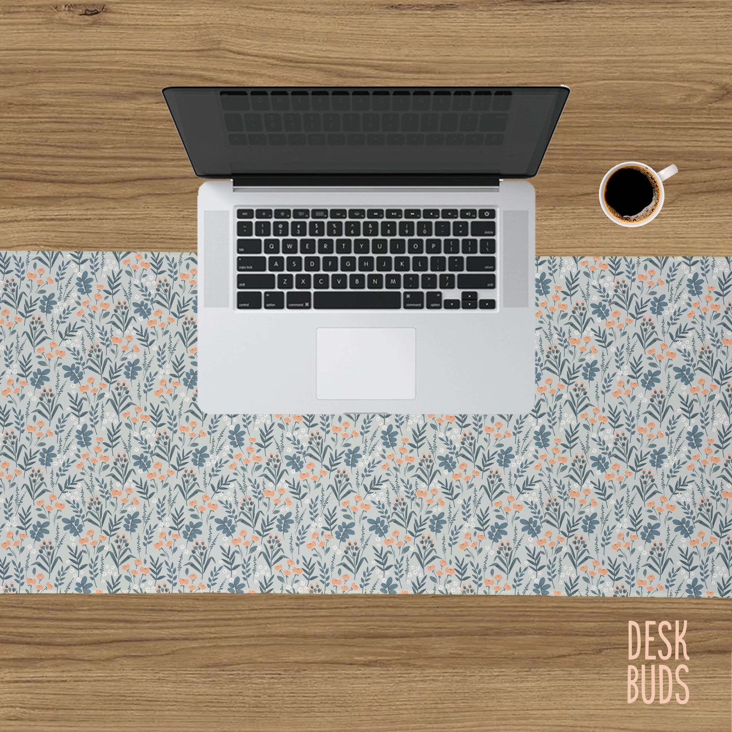 Light grey floral extra large desk mat 80cm x 30cm