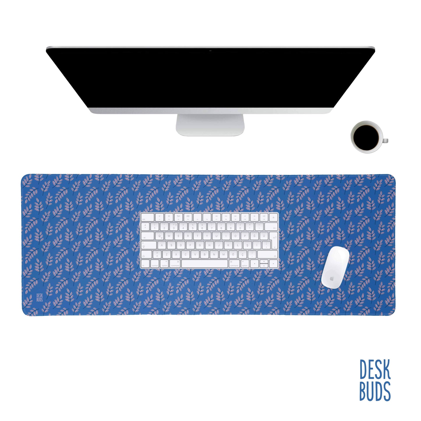 Blue and pink botanical extra large mouse pad