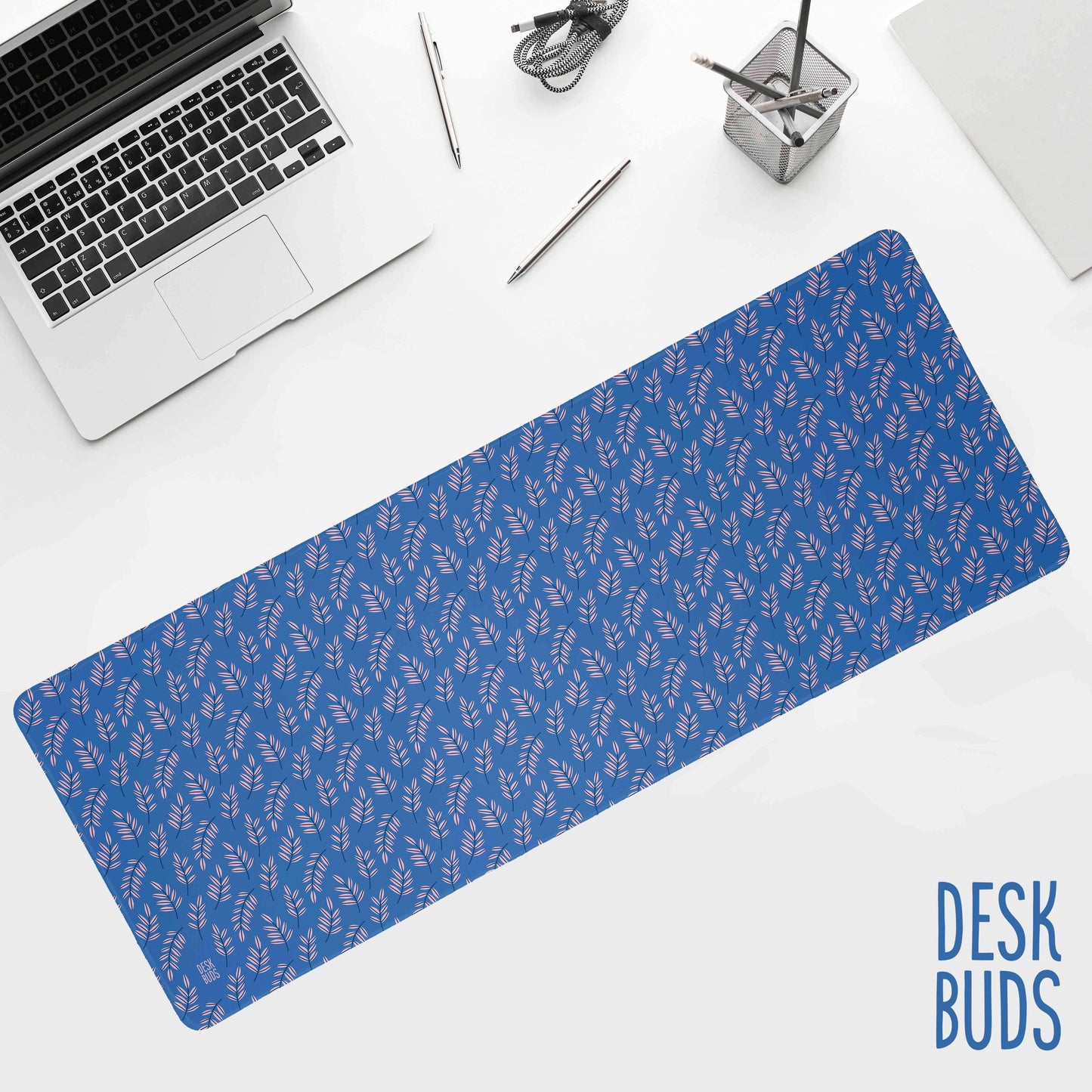 Blue and pink botanical extra large mouse pad