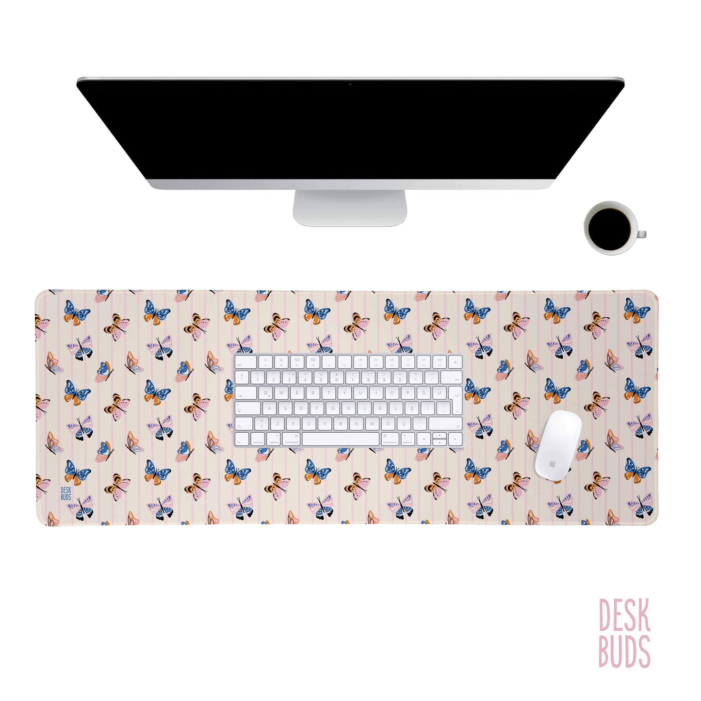 Butterfly Desk Mat in retro style and colours