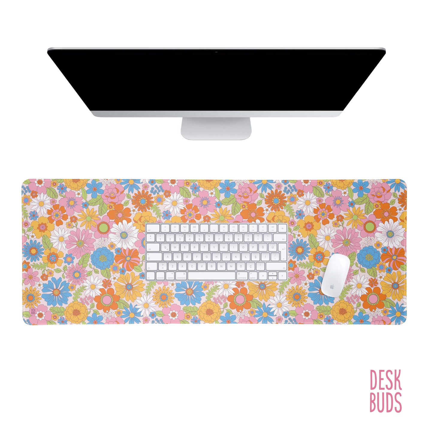Brighter Retro colouful flower Desk Mat