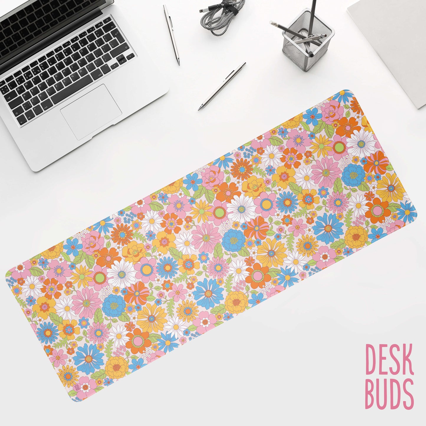 Brighter Retro colouful flower Desk Mat