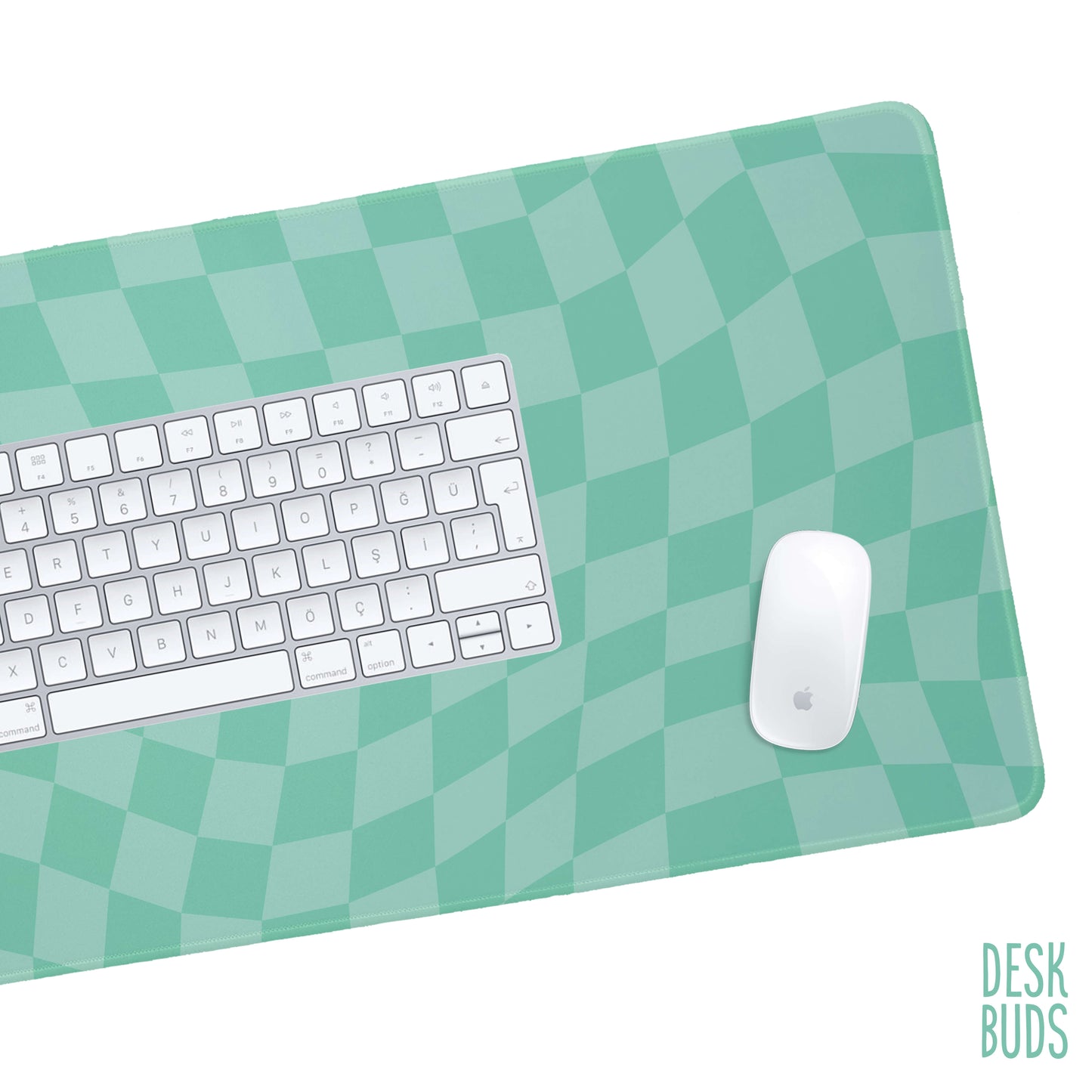 Warped checkerboard desk mat - mint green