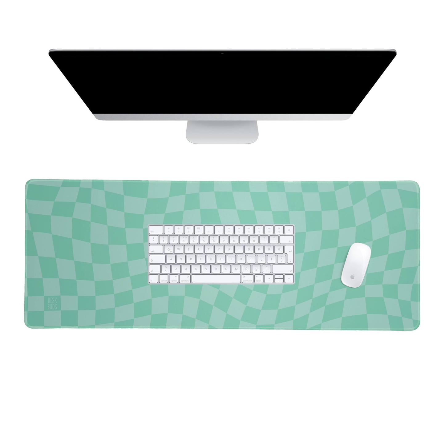 Warped checkerboard desk mat - mint green