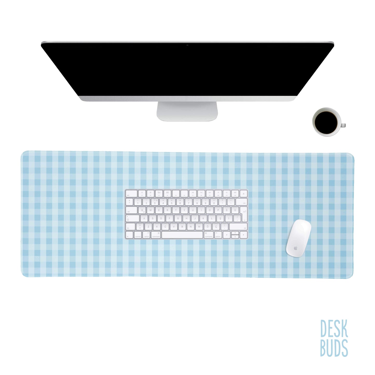 Blue gingham large desk mouse pad - 80x30cm