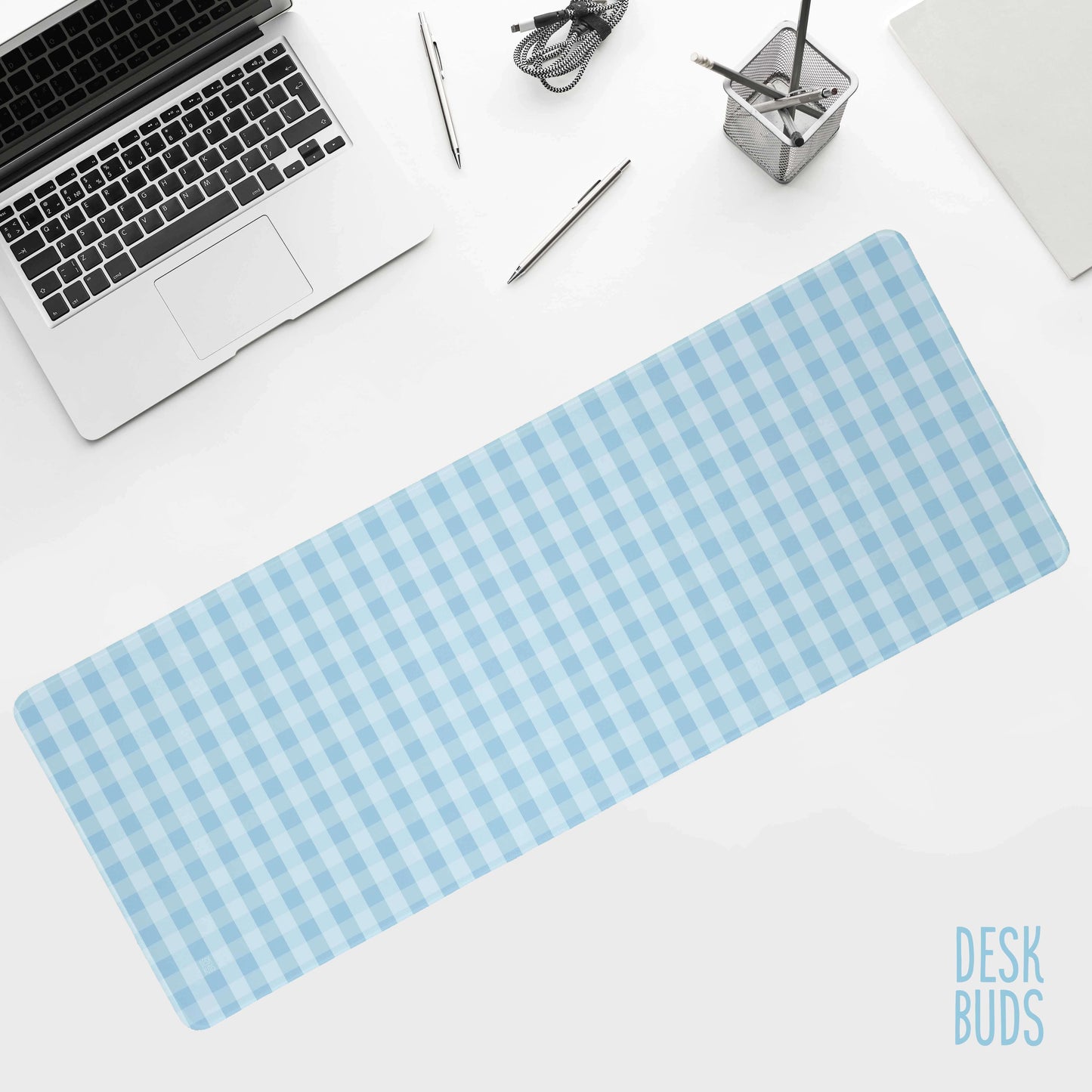 Blue gingham large desk mouse pad - 80x30cm