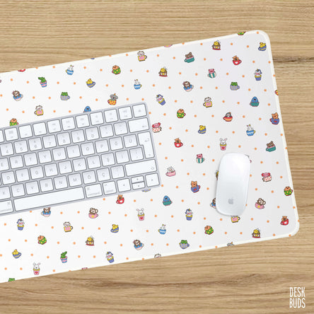 Cute animals in tea cups extra large desk mat
