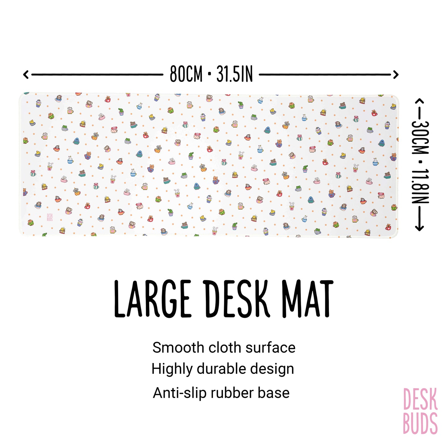 Cute animals in tea cups extra large desk mat
