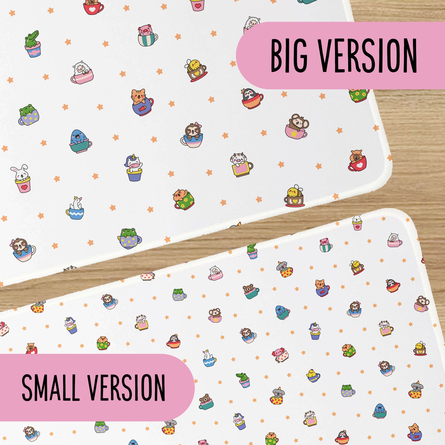 Cute animals in tea cups extra large desk mat