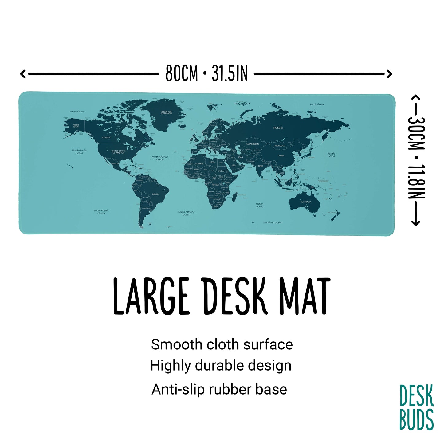 World Map Extra Large Desk Mat 80cm x 30cm