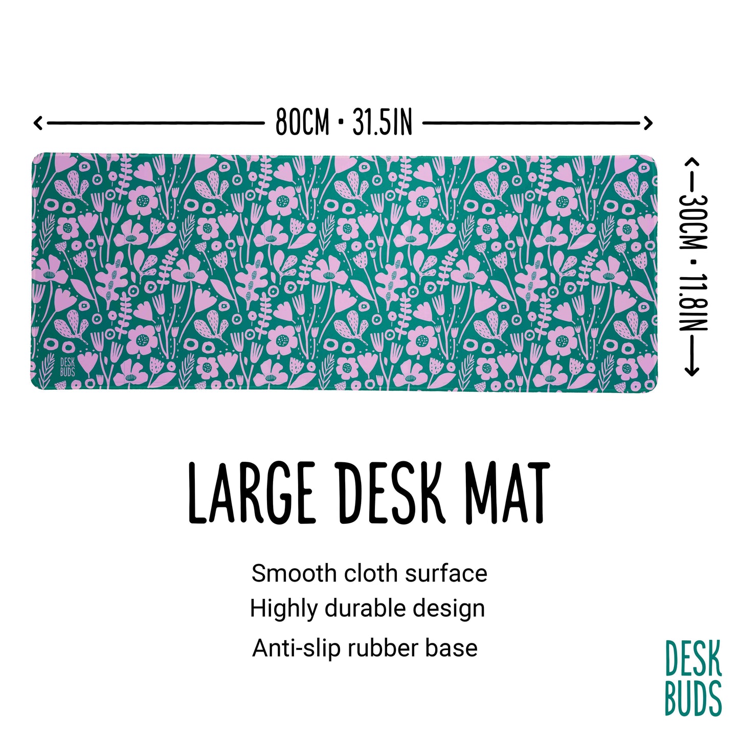 Abstract Floral large desk mat - teal and light purple (lavender) 80cm x 30cm