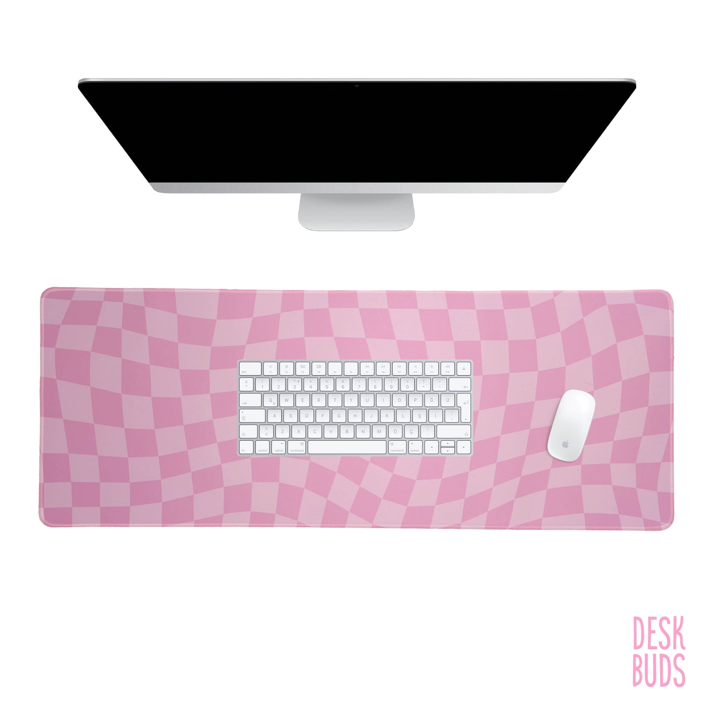 Warped checkerboard desk mat - pink