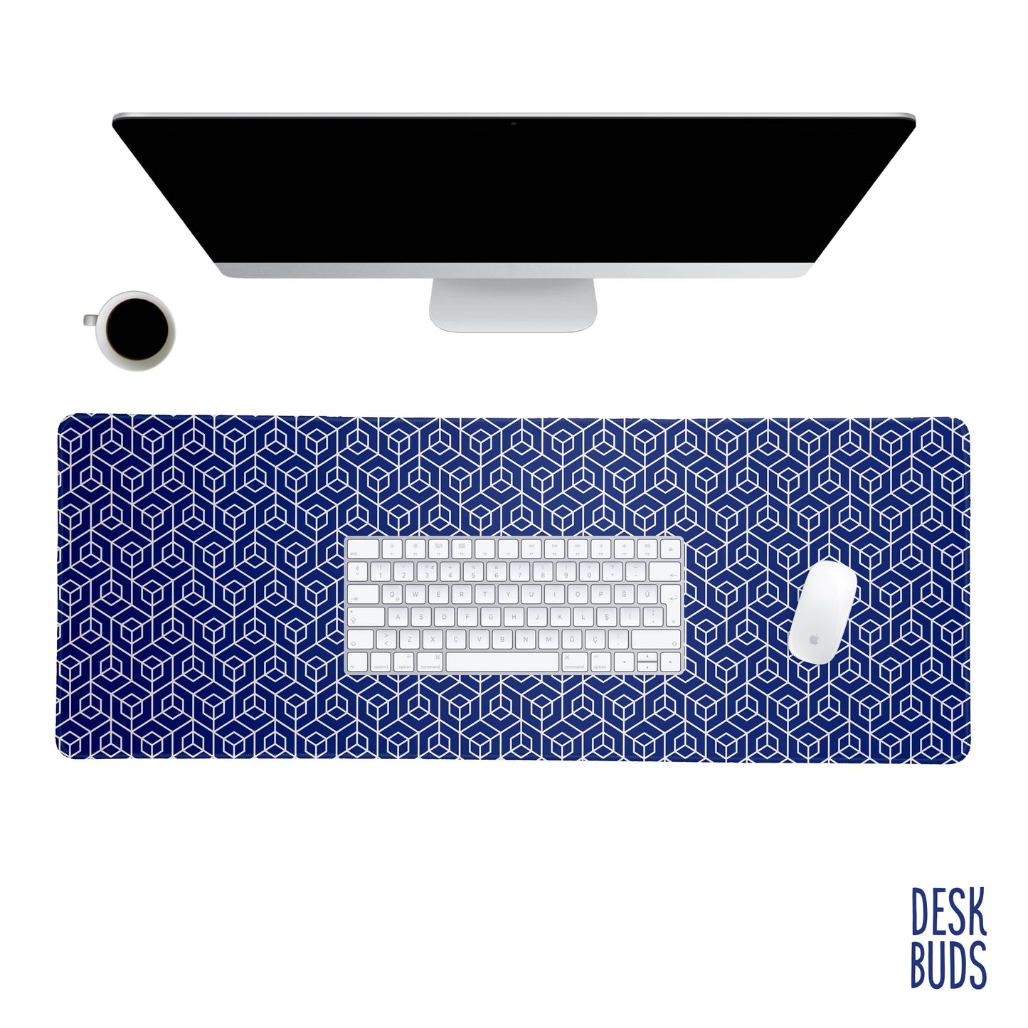 Blue Geometric large gaming desk mat - 80x30cm
