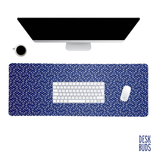 Blue Geometric large gaming desk mat - 80x30cm
