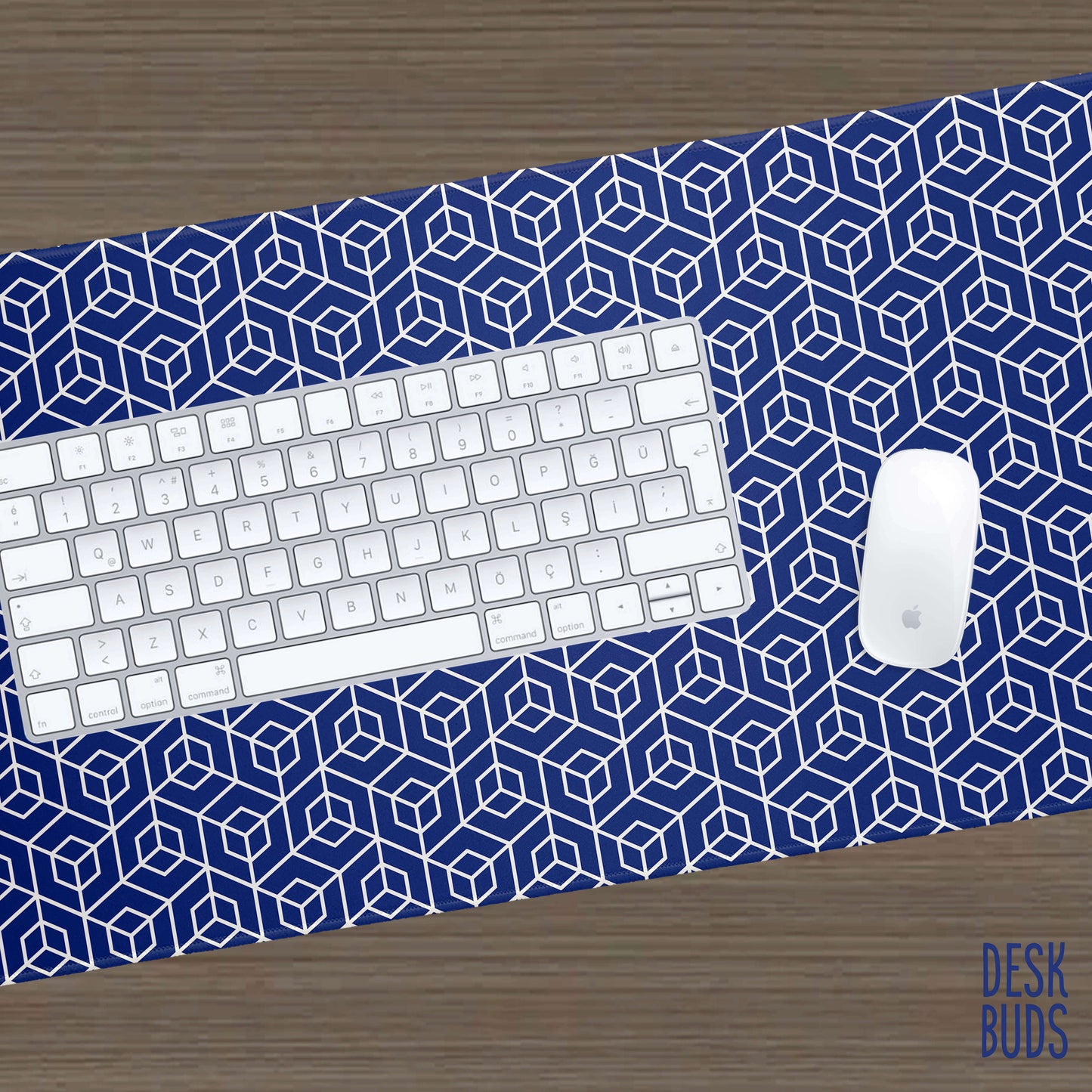 Blue Geometric large gaming desk mat - 80x30cm