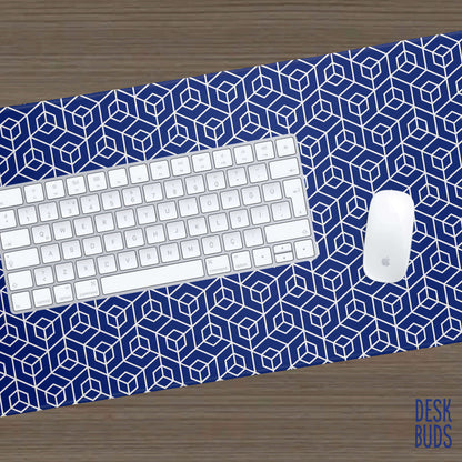 Blue Geometric large gaming desk mat - 80x30cm