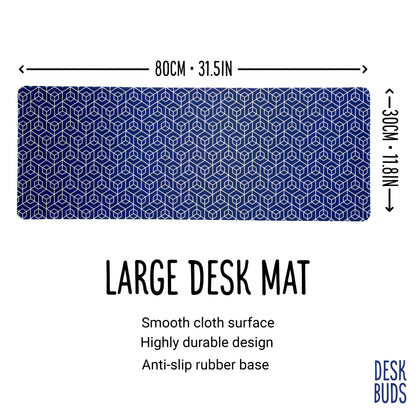Blue Geometric large gaming desk mat - 80x30cm