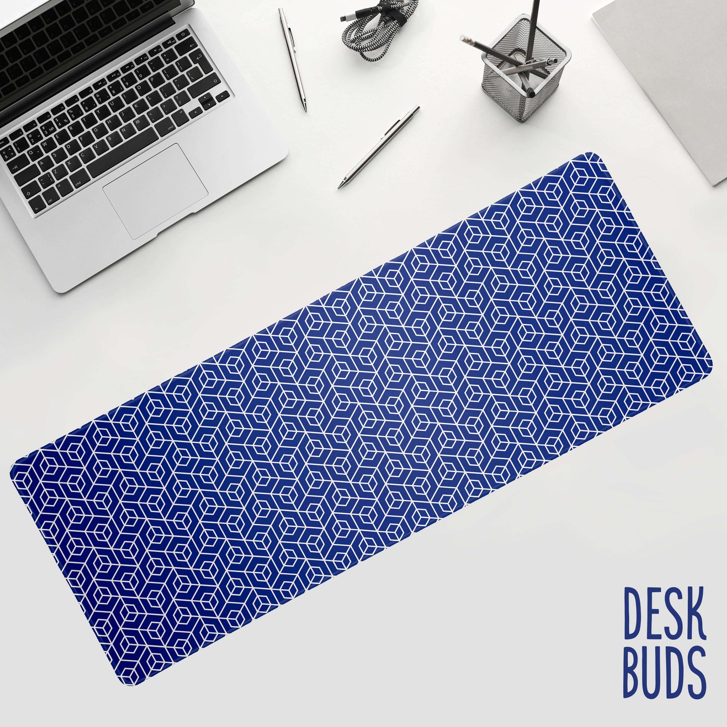 Blue Geometric large gaming desk mat - 80x30cm