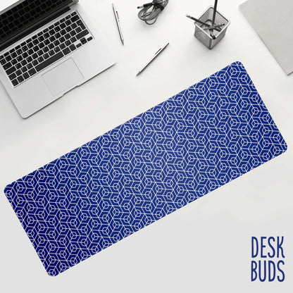 Blue Geometric large gaming desk mat - 80x30cm