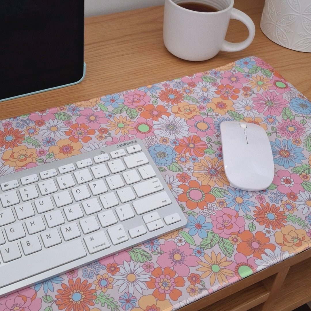 Brighter Retro colouful flower Desk Mat