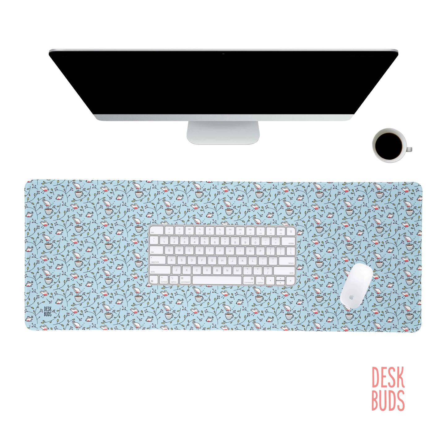 Birdie - birds with tea cups mouse pad - 80x30cm