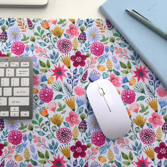 Dulcie on white floral mouse pad - 80x30cm