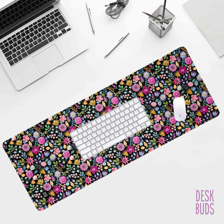 Dulcie on black floral mouse pad - 80x30cm