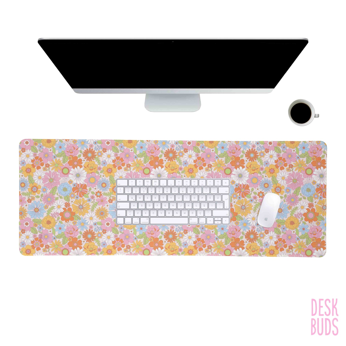 Brighter Retro colouful flower Desk Mat