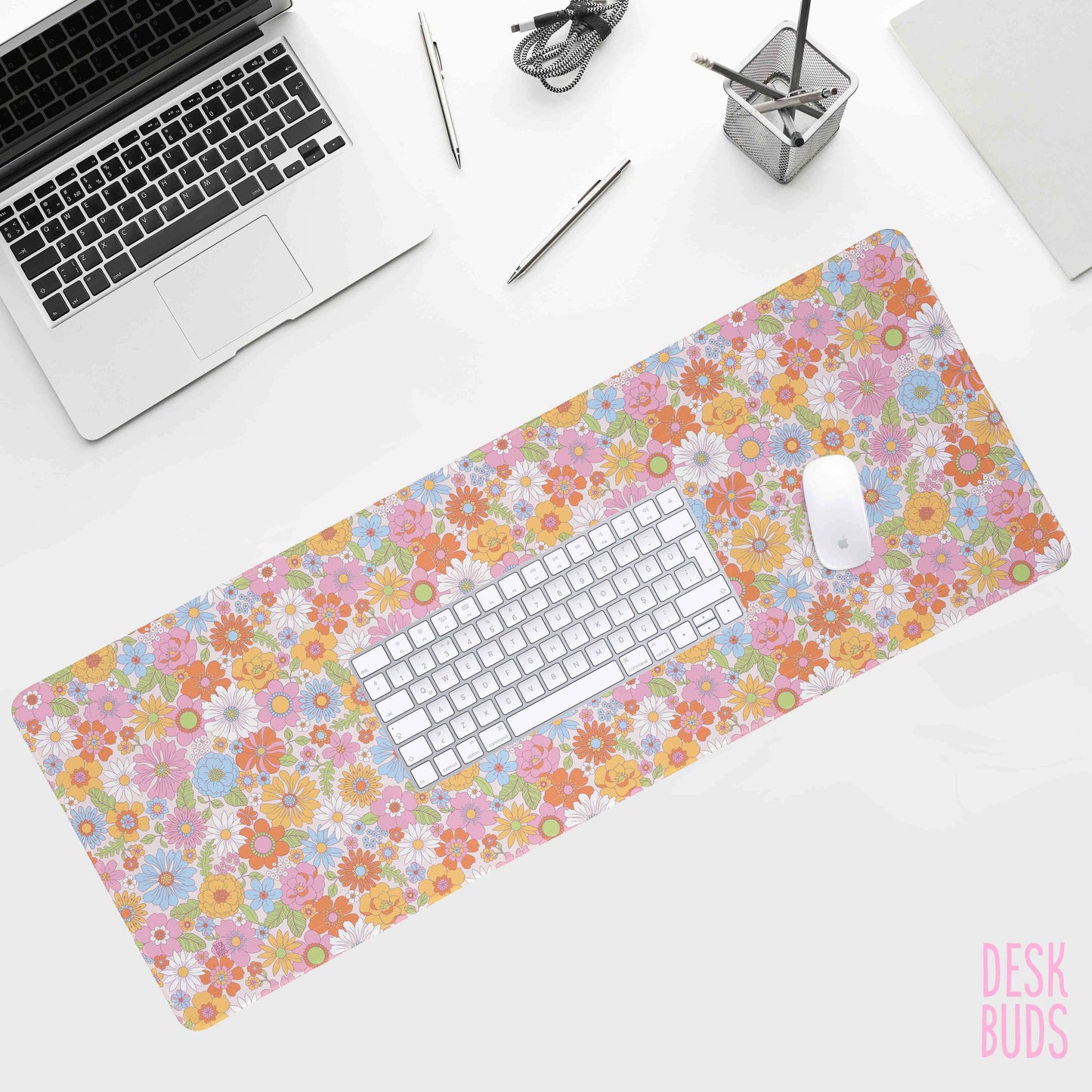 Brighter Retro colouful flower Desk Mat