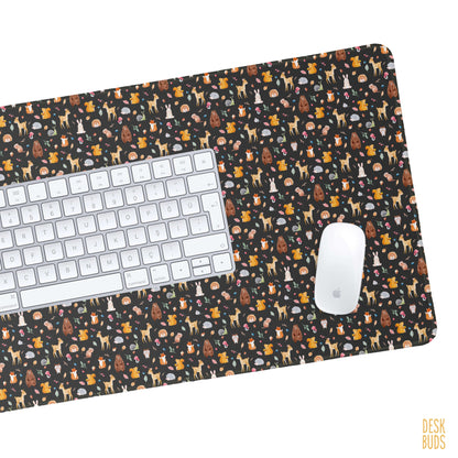 Watercolour woodland animals on a dark background extra large Desk Mat