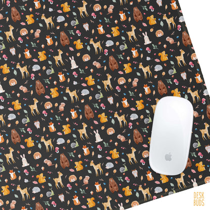 Watercolour woodland animals on a dark background extra large Desk Mat