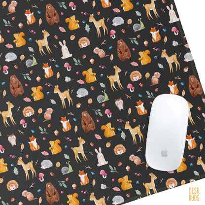 Watercolour woodland animals on a dark background extra large Desk Mat