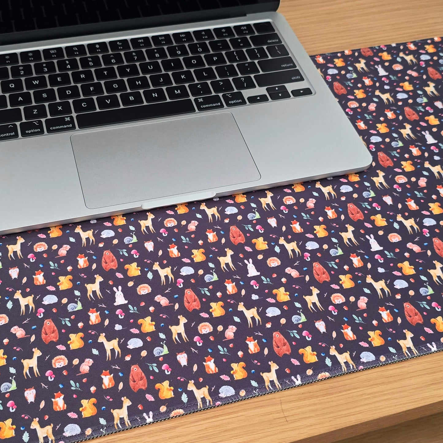 Watercolour woodland animals on a dark background extra large Desk Mat
