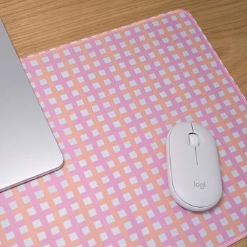 Pink and peach check large desk mouse pad - 80x30cm
