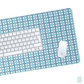 Blue and blue check large desk mouse pad - 80x30cm