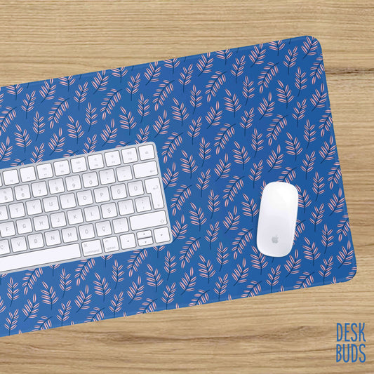 Blue and pink botanical extra large mouse pad