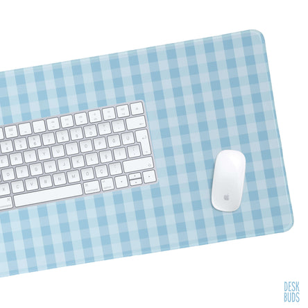 Blue gingham large desk mouse pad - 80x30cm