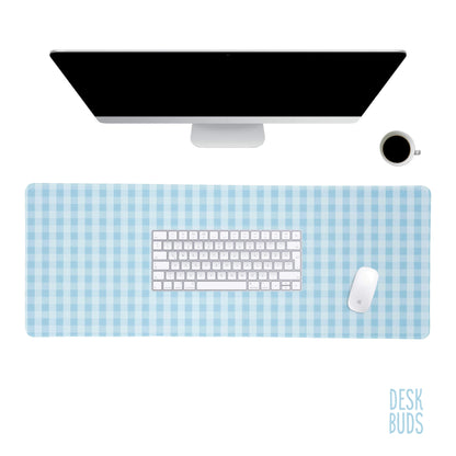 Blue gingham large desk mouse pad - 80x30cm