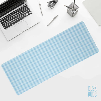 Blue gingham large desk mouse pad - 80x30cm