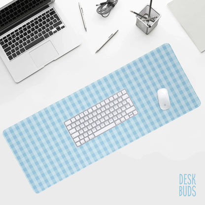 Blue gingham large desk mouse pad - 80x30cm