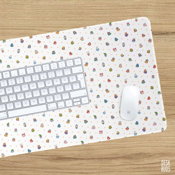 Cute animals in tea cups extra large desk mat