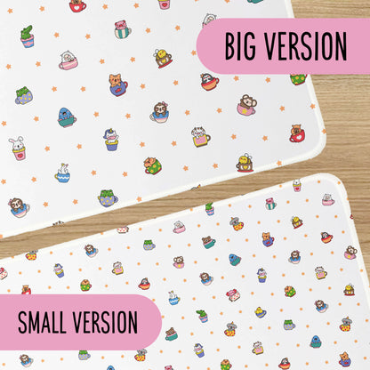 Cute animals in tea cups extra large desk mat