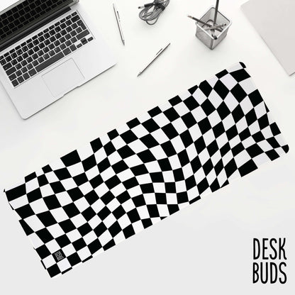 Monochrome warped checkerboard desk mat