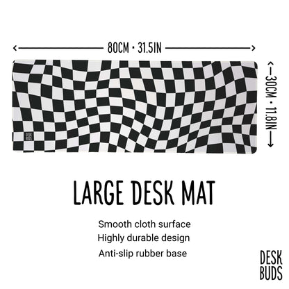 Monochrome warped checkerboard desk mat